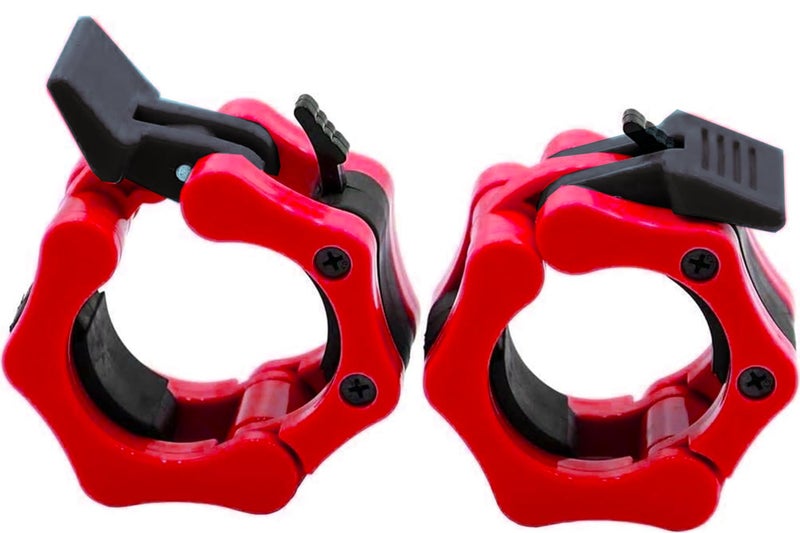 GW Tech Barbell Clamps 2 inch  Heavy Duty Exercise Collars 2"" Quick Release Pair of Locking Pro Olympic Weight Bar Plate Locks Collar Clips Weightlifting Fitness Training - Red w/Black - Image 1